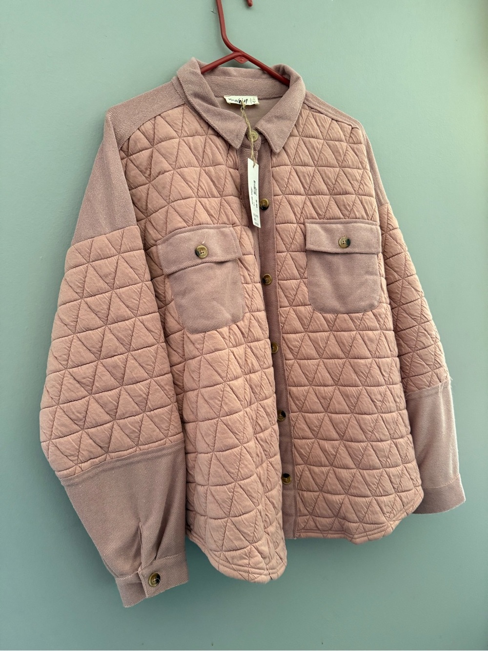 Quilted Puff Jacket in Dusty Rose - Women's Button-Front Puffer